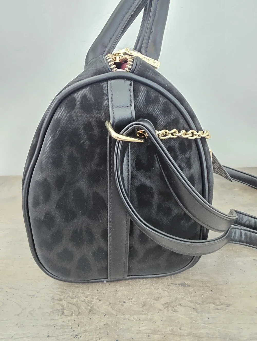 Baby Phat Black Leopard Print Satchel Handbag with Charm Viral TikTok